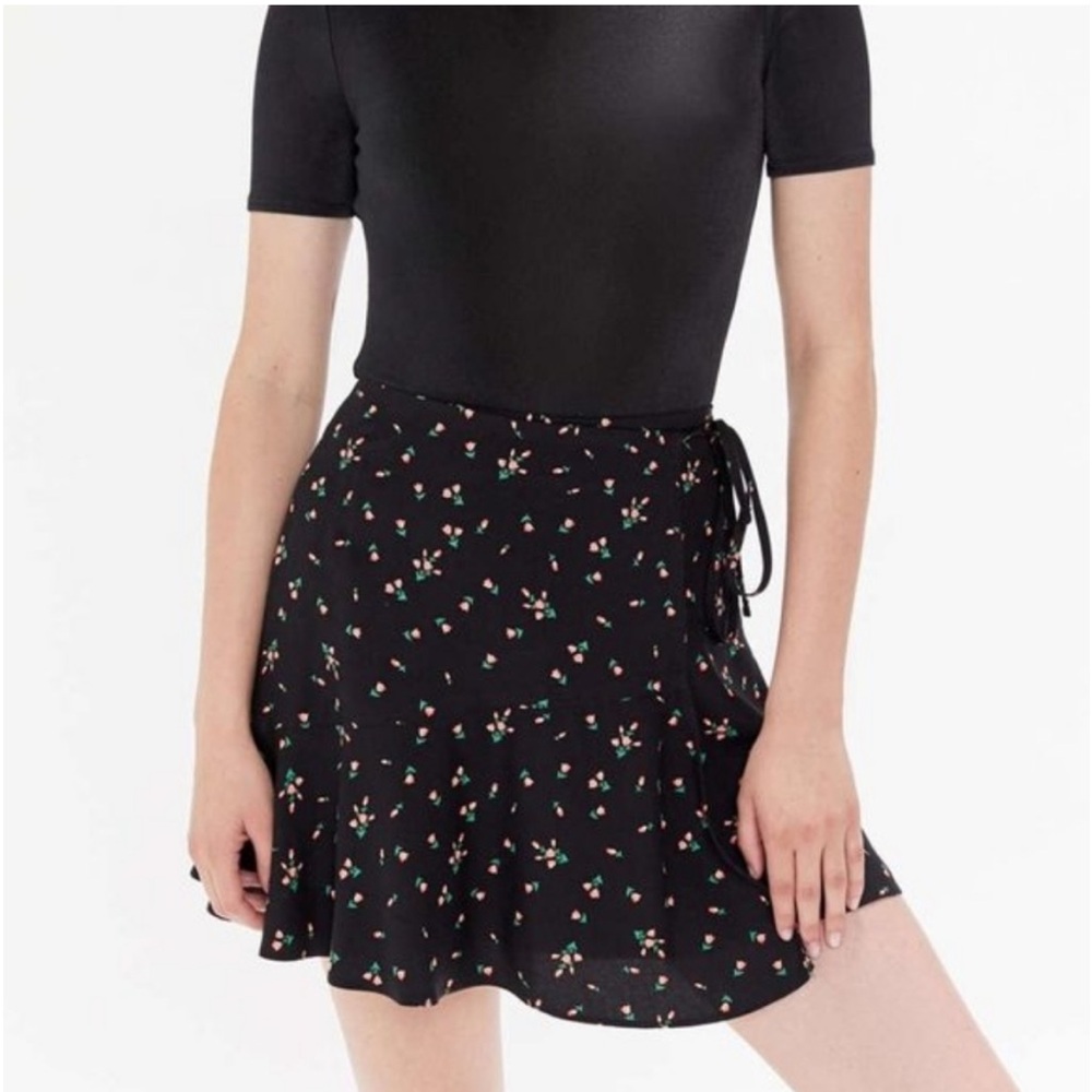 UO Rose Print Wrap Mini Skirt